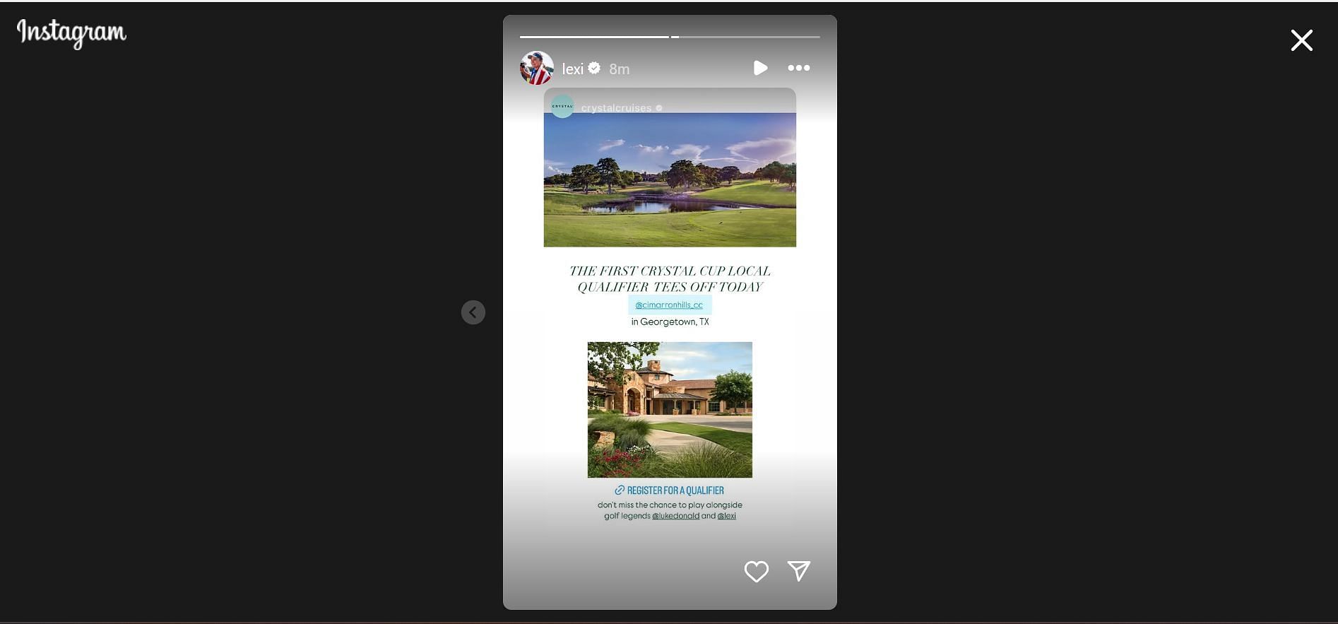 Lexi Thompson sharing information about the Crystal Cup (Image via: IG @lexi)